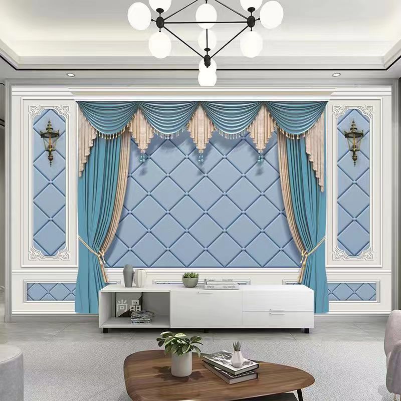 欧式电视背景墙壁纸卧室床头大气3D影视墙布自带边框客厅装饰壁画