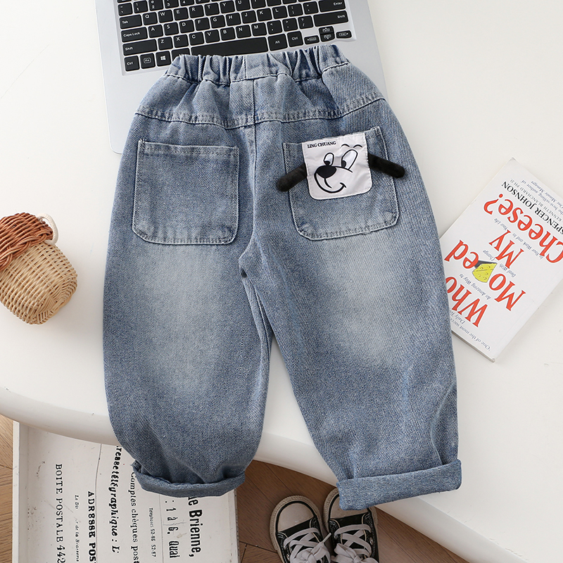 【热推爆款】男童春秋牛仔裤2025春秋新款洋气立体狗国潮老爹裤宝宝