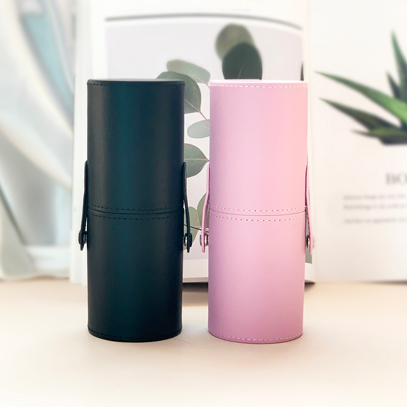 迷你便捷收纳桶圆形笔桶文具桶PU简约皮革桌面化妆刷桶