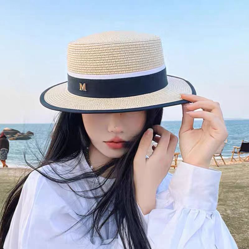 帽子女夏天出游沙滩帽百搭遮阳防晒太阳草帽子平顶清新礼帽遮阳帽
