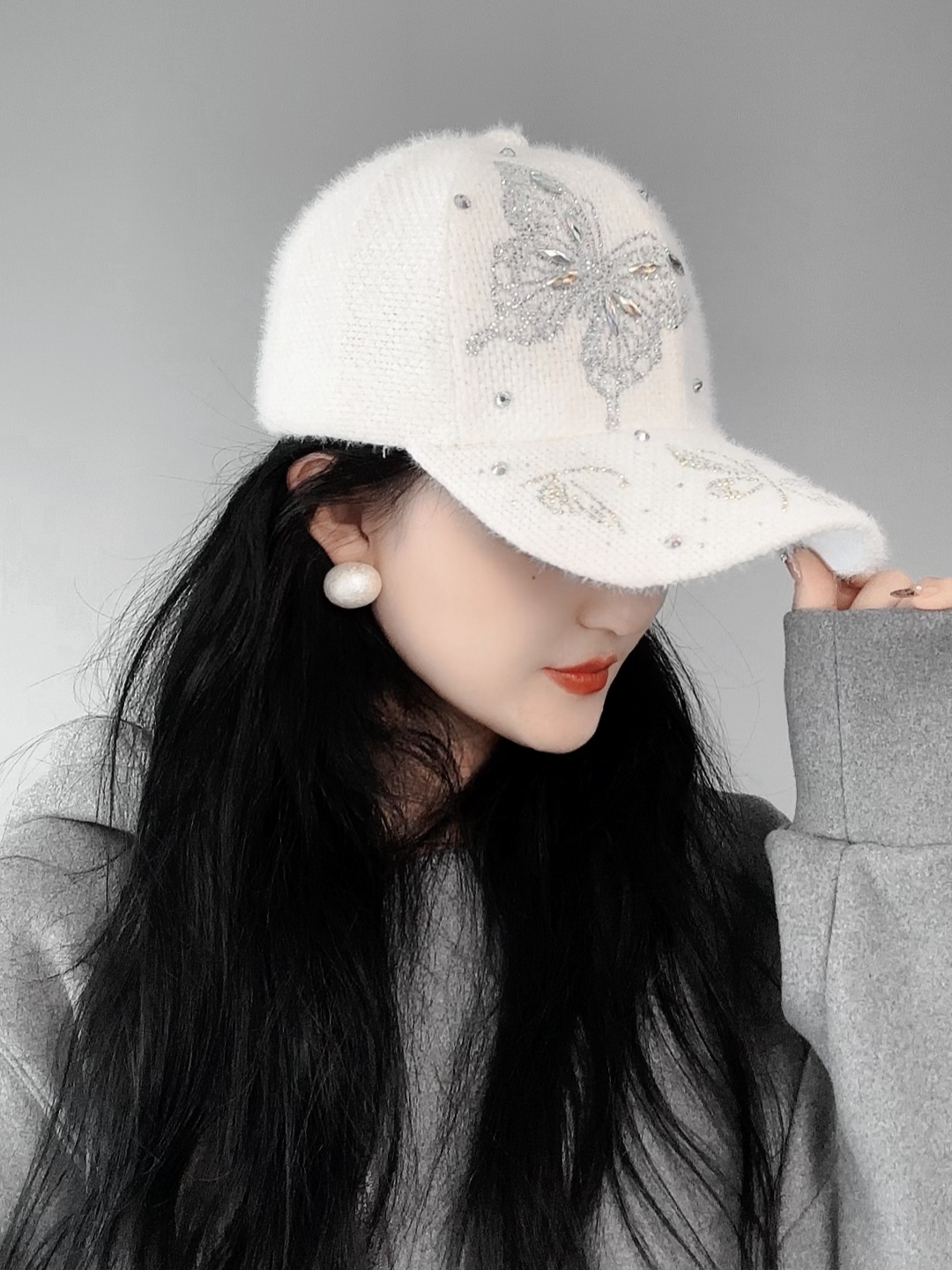 针织冬季毛绒帽子女洋气百搭秋冬棒球帽保暖显脸小鸭舌帽遮阳帽