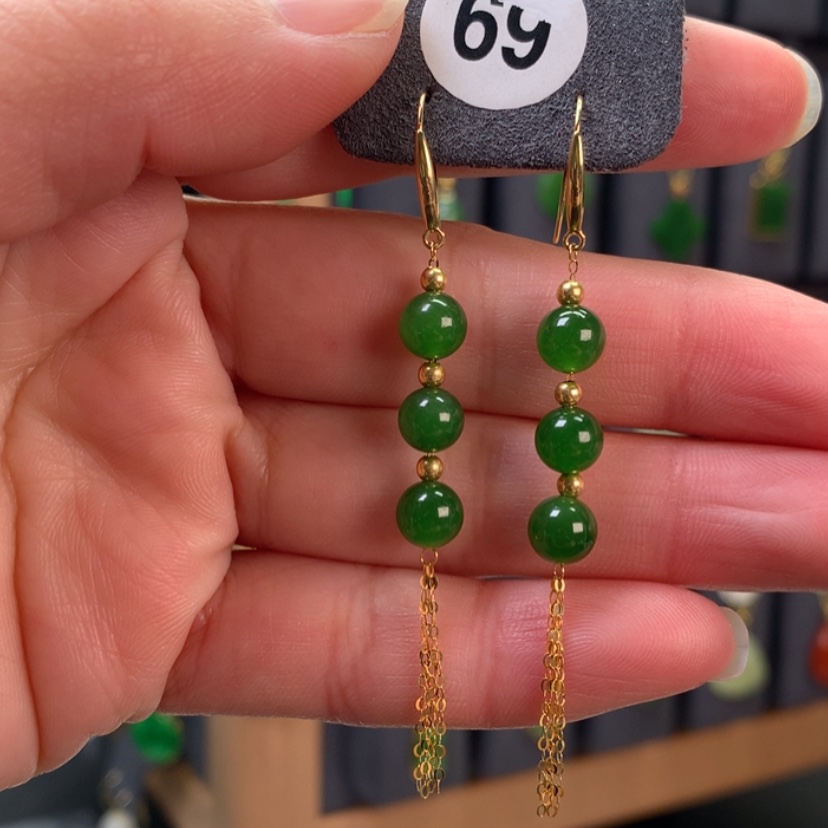 【闪购商品】和田玉耳饰18K金镶嵌无***绪