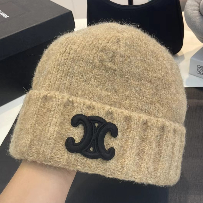 高品质！凯旋门驼色针织帽女秋冬加厚保暖毛绒冷帽防风骑行毛线帽