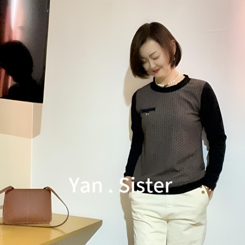 【延姐姐专属】韩国秋季时尚拼接Y字宽松女士上衣T恤