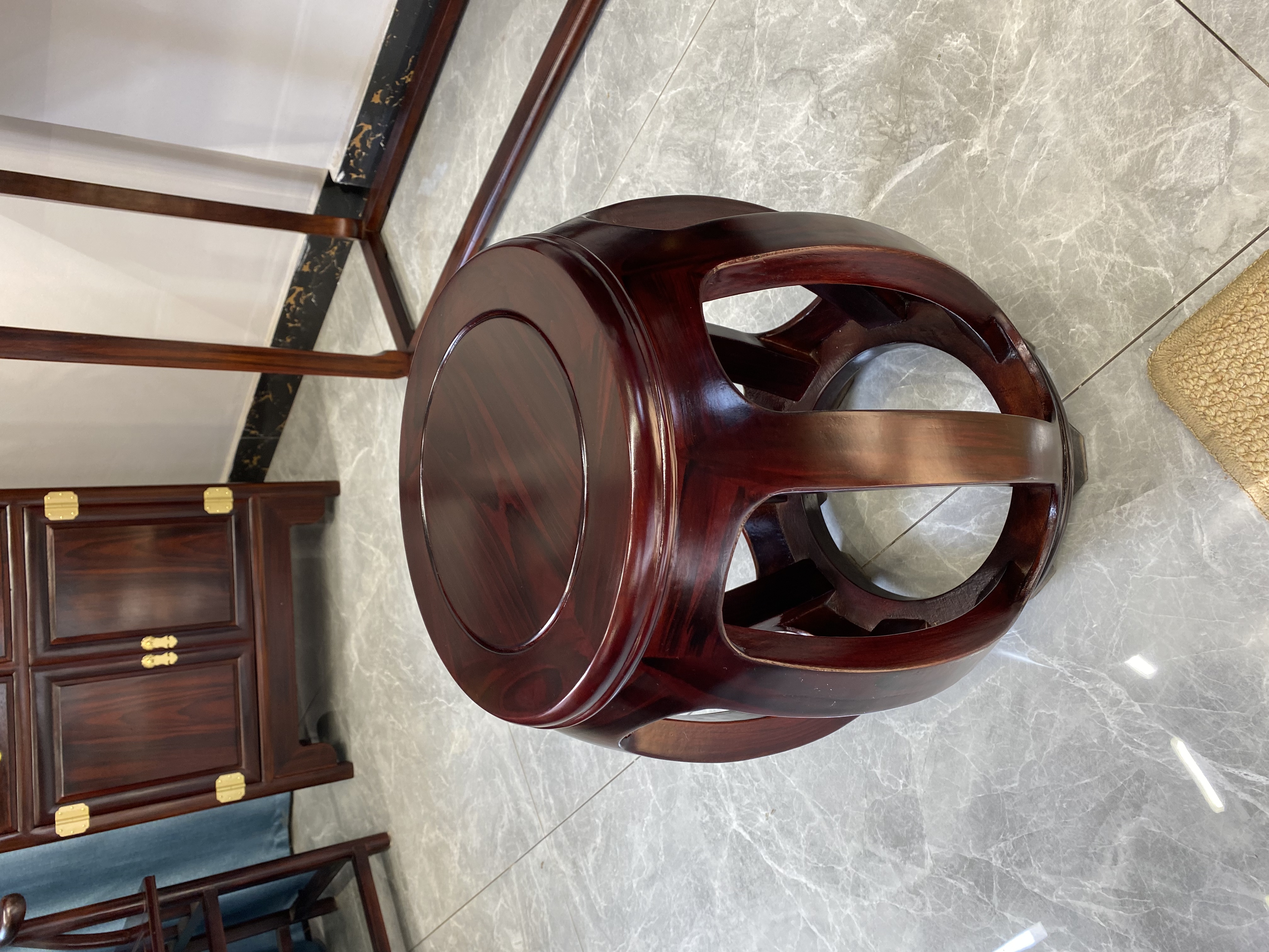 璟霖红木家具中式古典风格鼓凳黑酸枝木换鞋凳琴凳30坐径43高