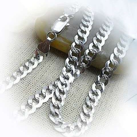 链子足银 990男士项链锁骨链马鞭链实心扁链