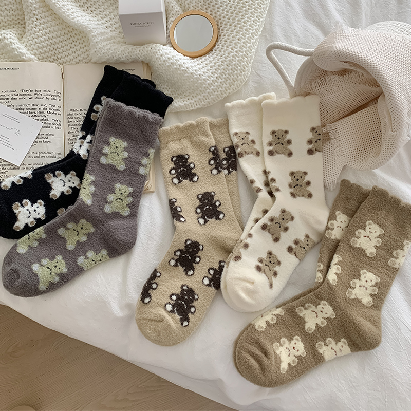 毛茸茸袜子女冬季可爱秋冬居家毛绒睡眠袜加绒加厚保暖宽松睡觉