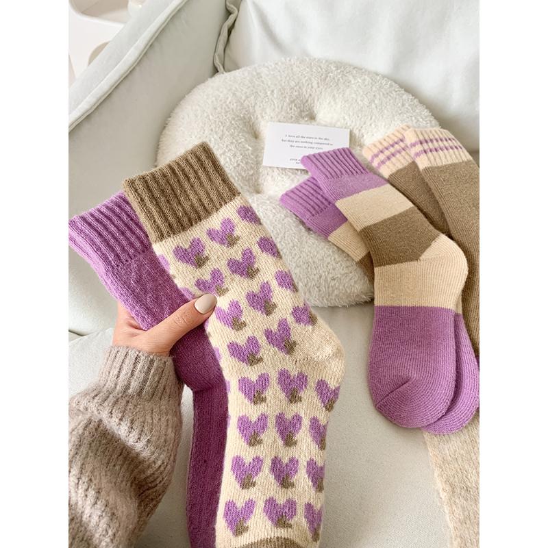 "这天气和坏男人的心一样冷"【秋冬加绒加厚毛圈羊绒紫色保暖中筒