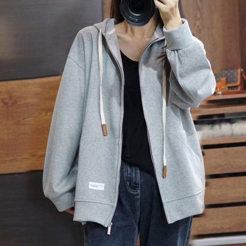 胖MM连帽卫衣外套女装新款200斤加肥大码宽松贴标慵懒风上衣春秋