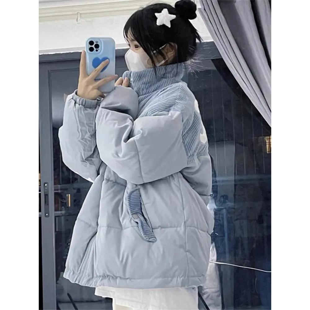 秋冬季奶蓝色羽绒棉服女冬季加厚保暖面包服设计感小众oversize立
