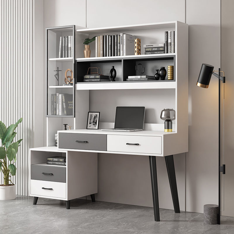 【双12优选】意式轻奢实木书桌书架书柜一体台式电脑桌家用卧室学习