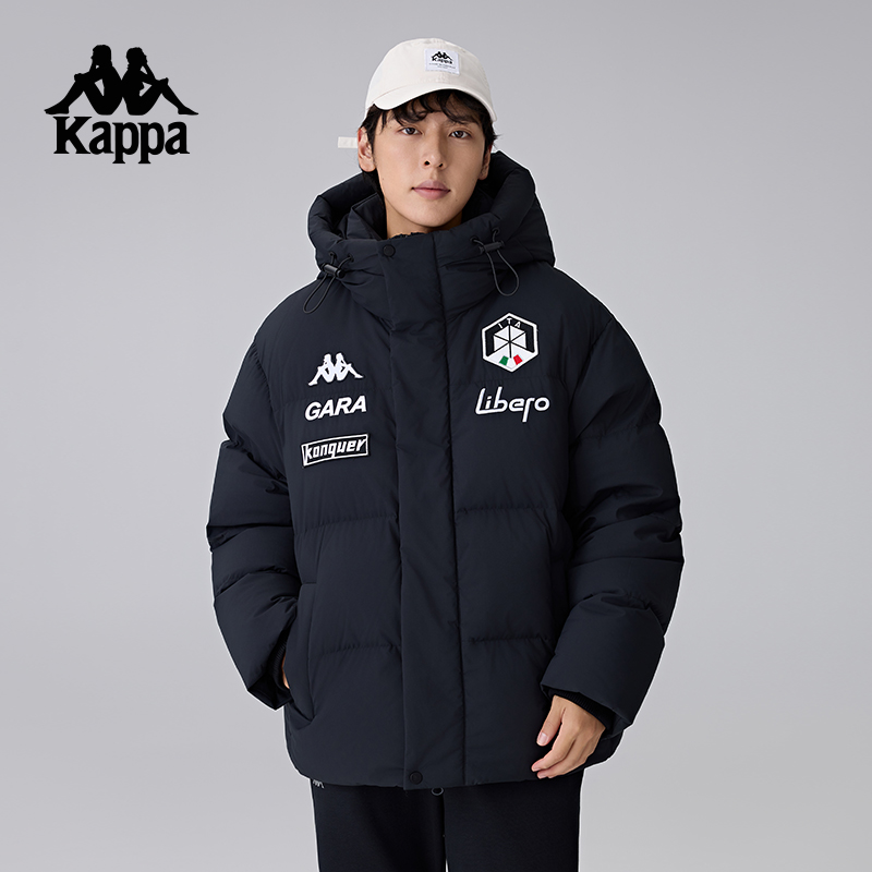 Kappa卡帕背靠背2024新款冬季鹅绒羽绒服复古休闲保暖防寒外套男