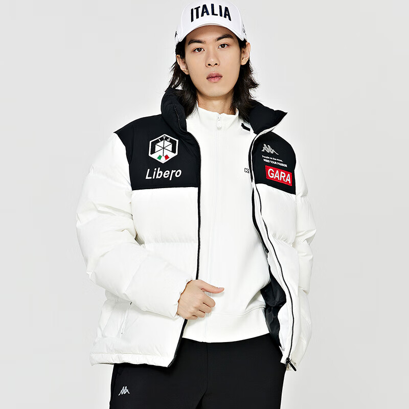 卡帕kappa羽绒服2023新款男冬立领鹅绒运动户外防寒服K0D72YY44