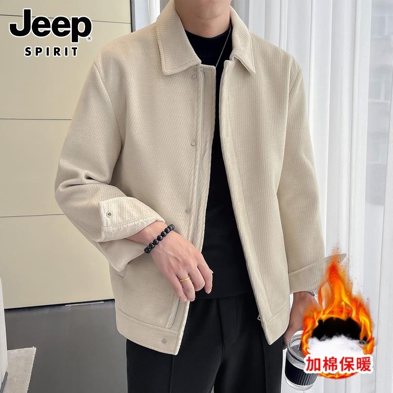 Jeep吉普高端毛呢外套男士2023冬季加棉男装潮牌休闲呢子夹克男装