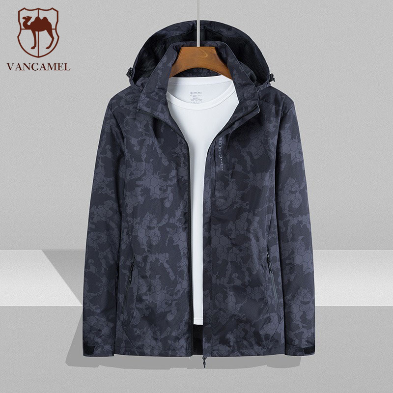 西域骆驼户外情侣款登山服春秋新款单层防风夹克可脱帽外套HZ6366