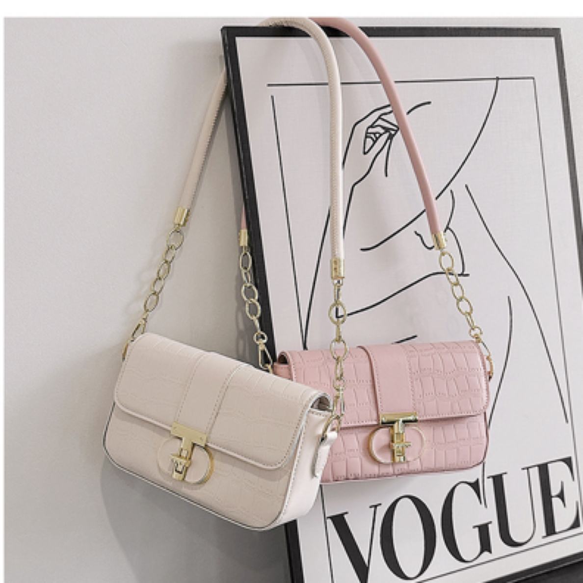 时尚新款简约包手拎小方包复古鳄鱼纹小众女士单肩包腋下包