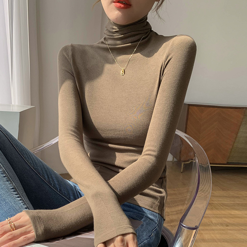 纯色显瘦内搭打底衫2025年秋冬新款百搭上衣修身高领长袖t恤女