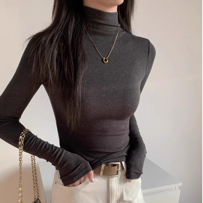 半高领打底衫2025秋冬正肩发热内搭修身磨毛加薄绒上衣长袖t恤女