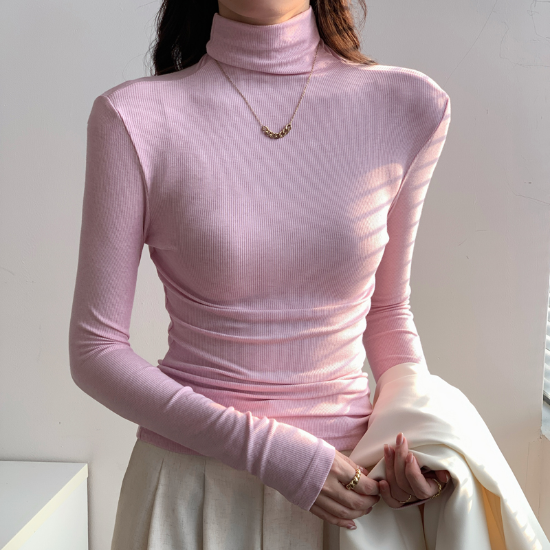 欧货叠穿堆堆高领打底衫女内搭秋冬洋气正肩百搭长袖t恤女上衣ins