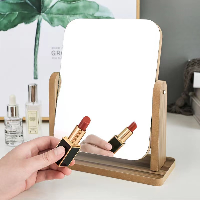 【粉丝福利】网红化妆镜高清原木台式旋转学生宿舍家用梳妆镜简约