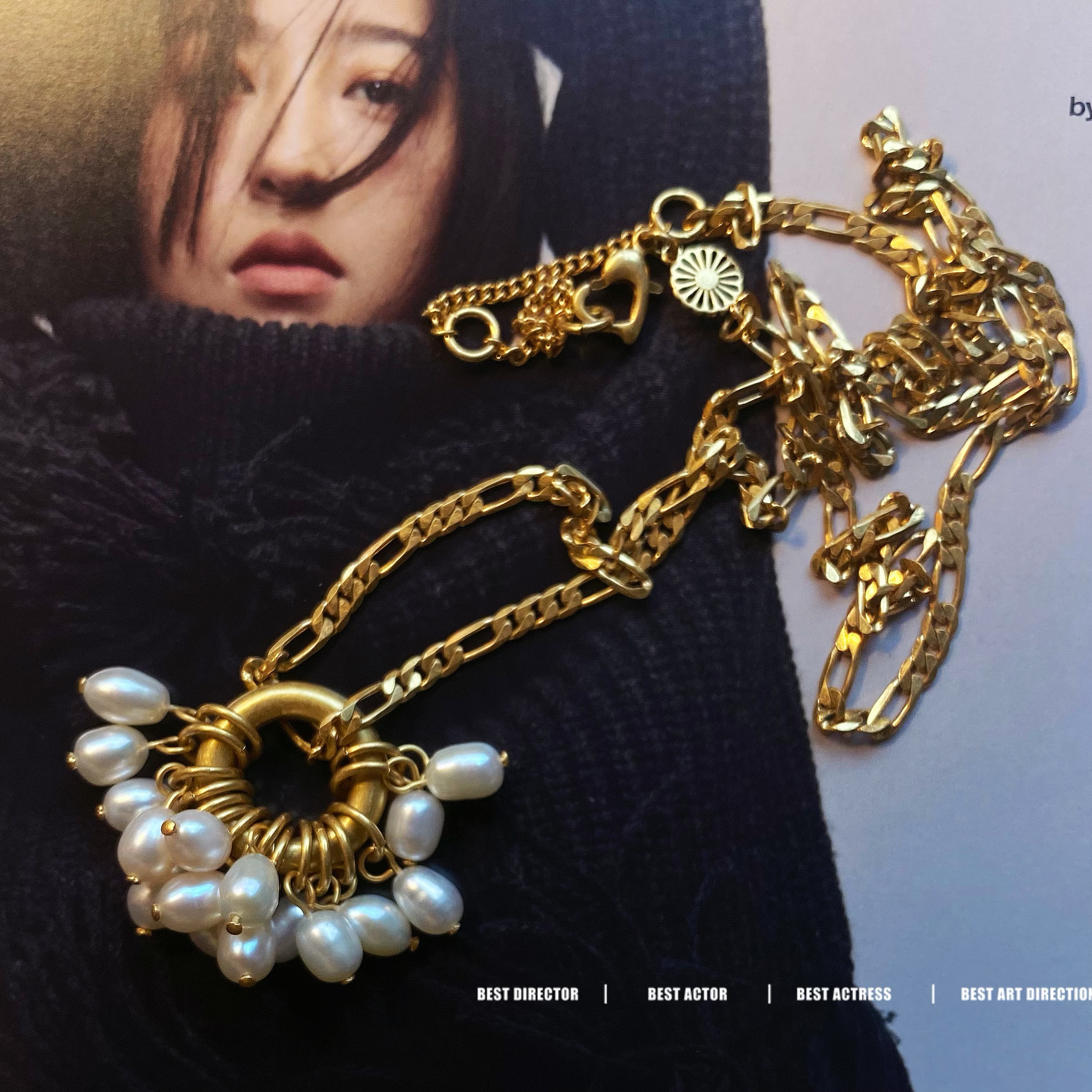 黄铜项链 轻奢精致法式珠珠吊坠项链