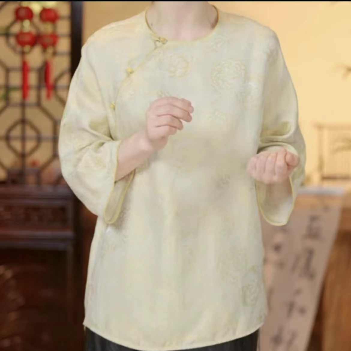 衬衫气质上衣时尚复古提花斜襟网红新中式中国风ins立领159-299