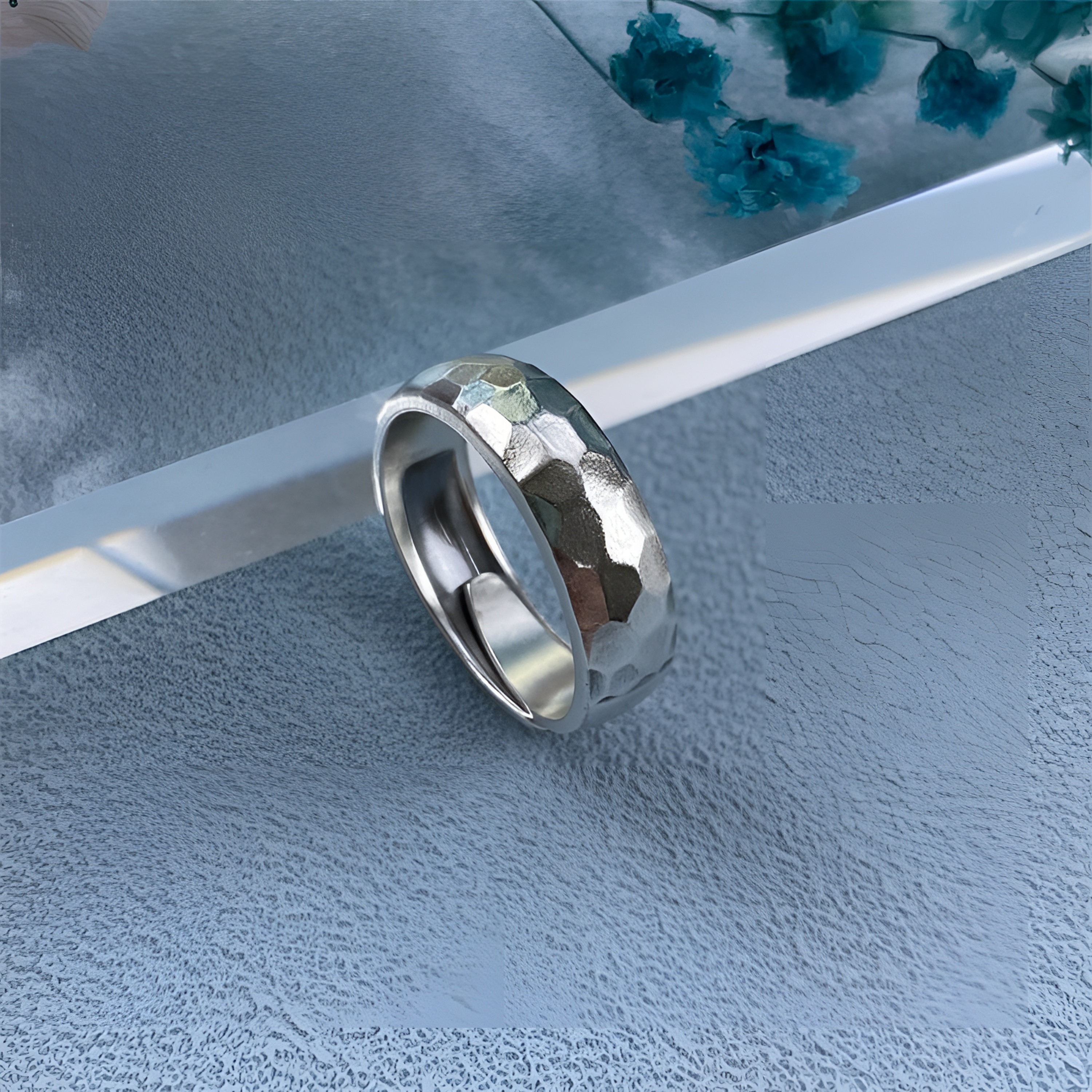 足银戒指 999手工原创锤纹银男款女食指情侣潮简约个性开口可调节