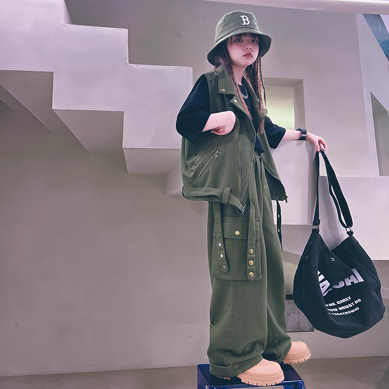 冷大娘定制男女中大童工装马甲百搭街拍街舞表演出背心上衣亲子款