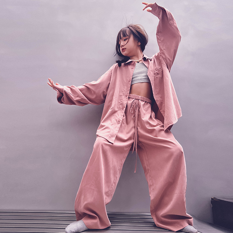 冷大娘定制女童纯色现代舞套装休闲百搭衬衫潮流宽松舒适裤子亲子