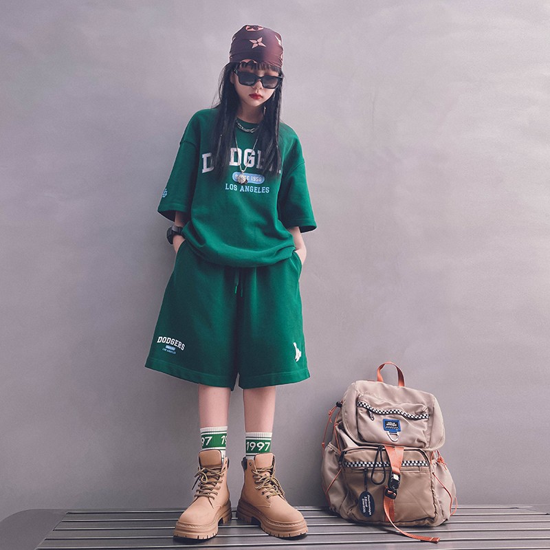 冷大娘定制春夏男女儿童休闲纯色短袖上衣纯棉中裤百搭套装亲子款