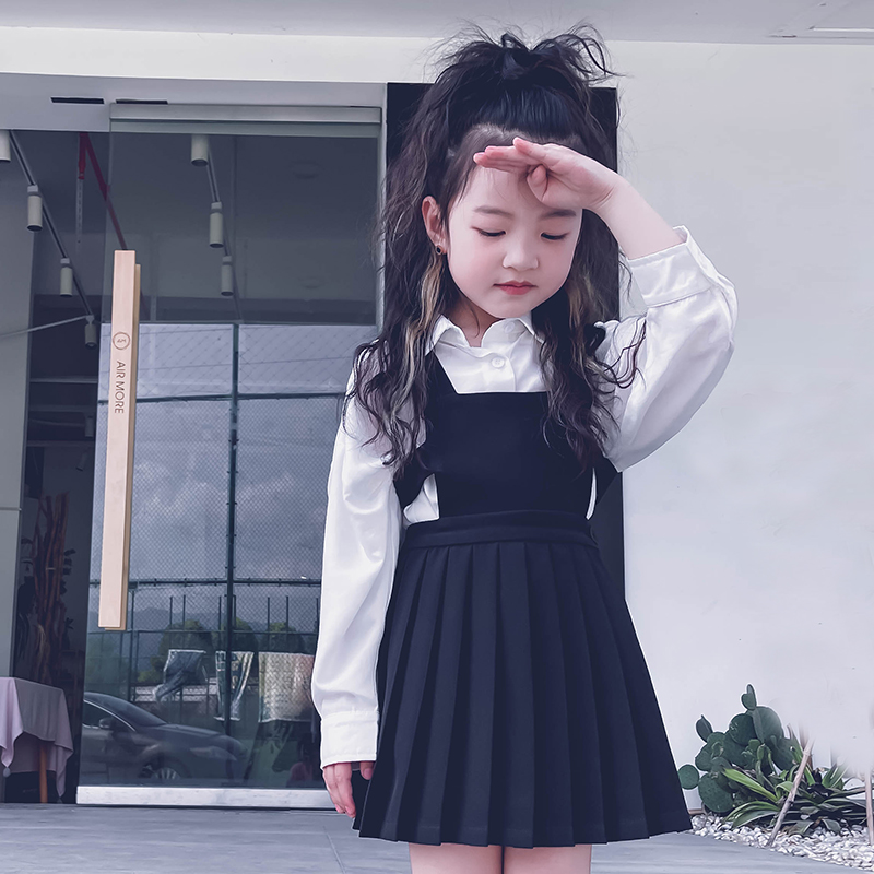 冷大娘定制女童复古学院风百褶英伦儿童赫本风格背带连衣裙亲子款