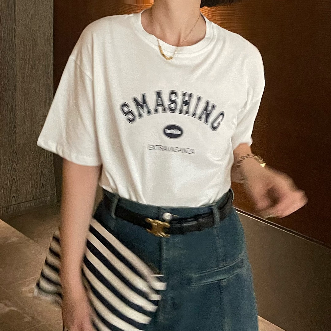 【程发发】 【字母T】T恤短袖字母印花圆领上衣 80286