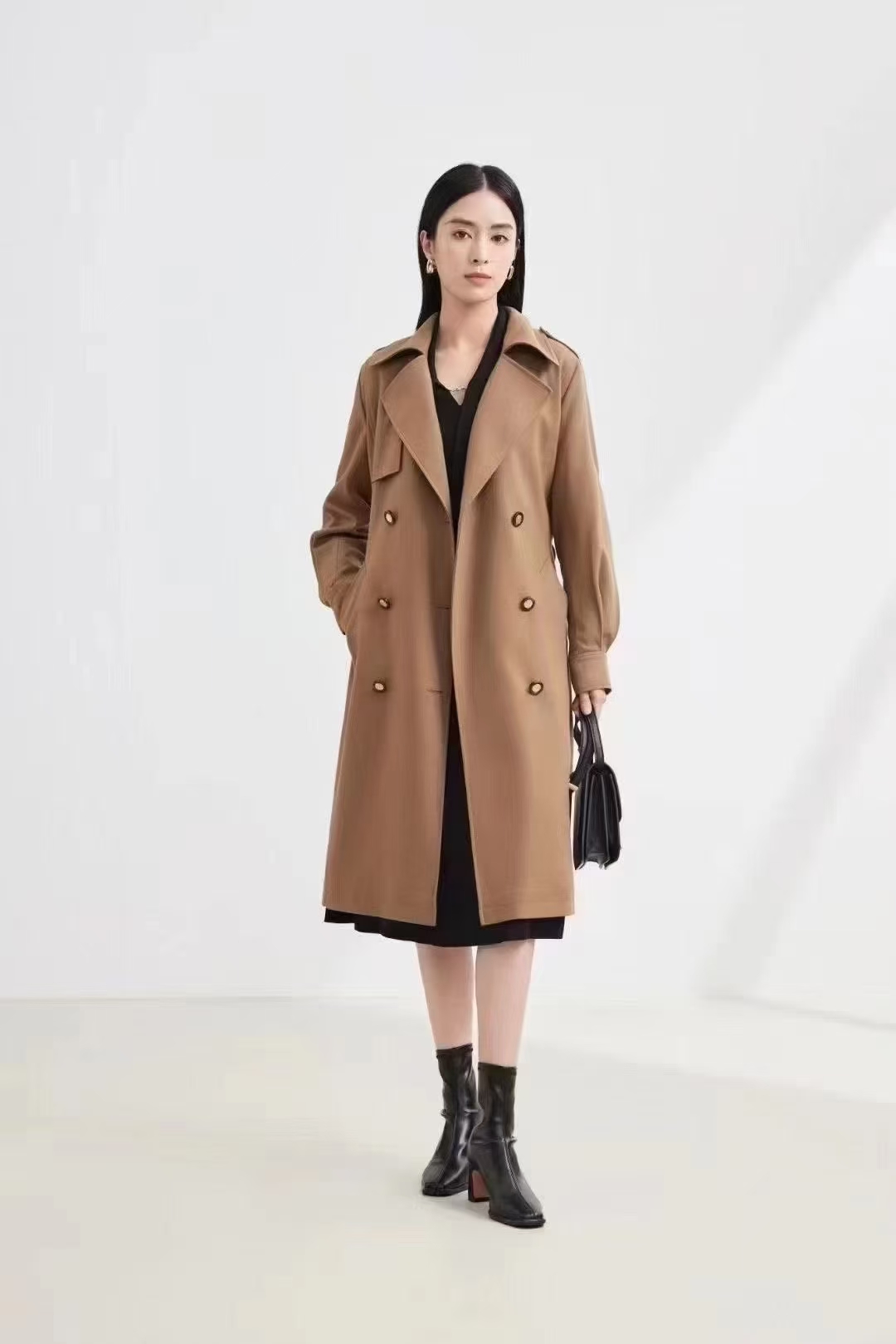 Ditto/迪图DVDL404翻领法式高知风长款风衣