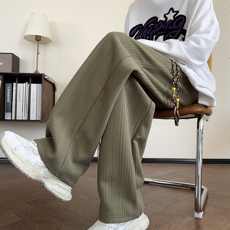 rjkk裤子男士秋冬款加绒加厚美式卫裤休闲裤直筒宽松麦穗纹阔腿裤