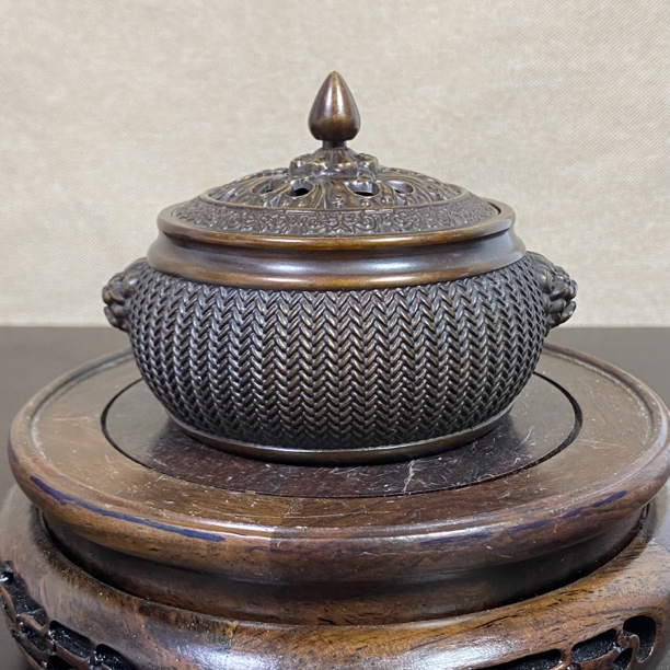 纯铜仿古精工狮耳熏香炉