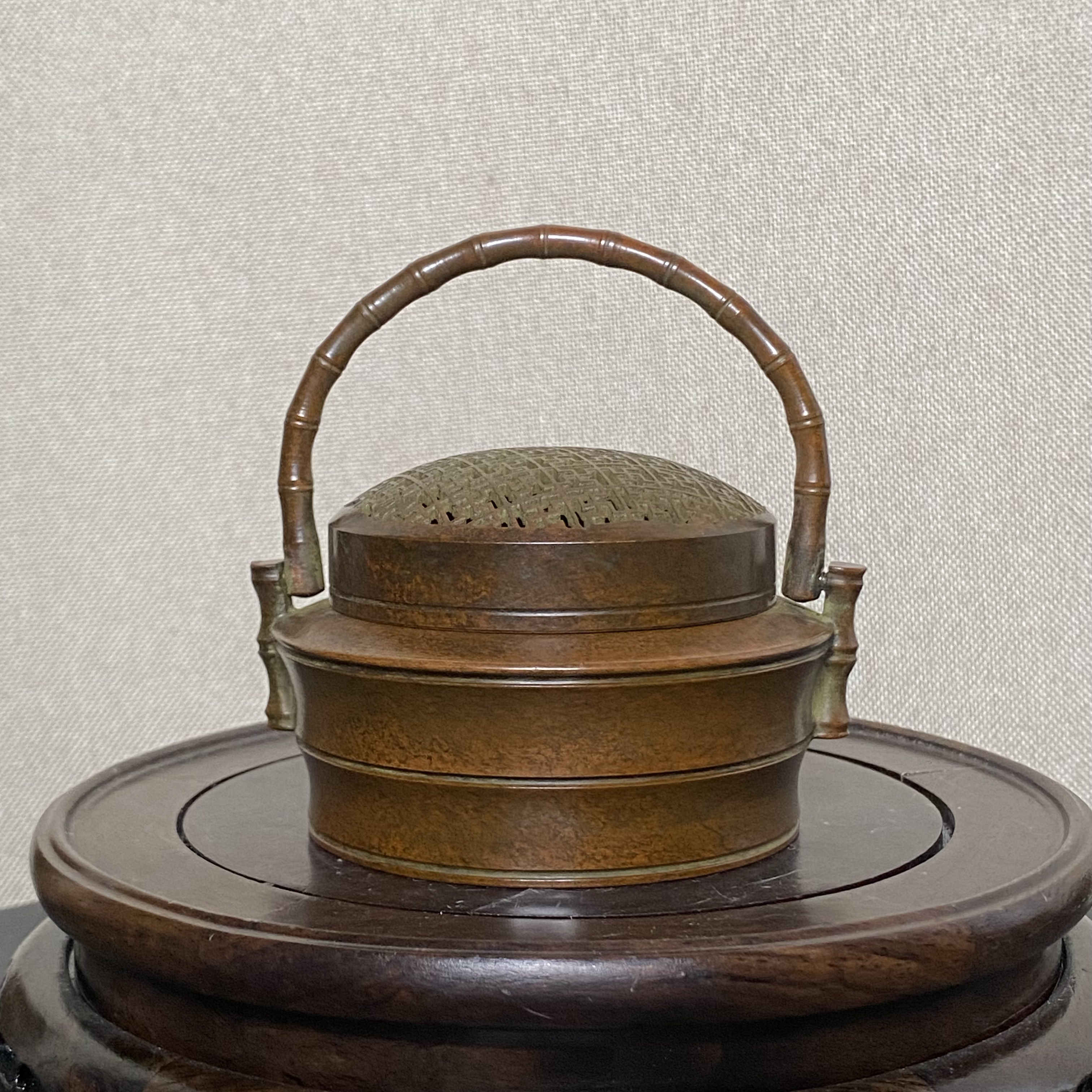 纯铜仿古苏工精工竹节手提炉熏香炉