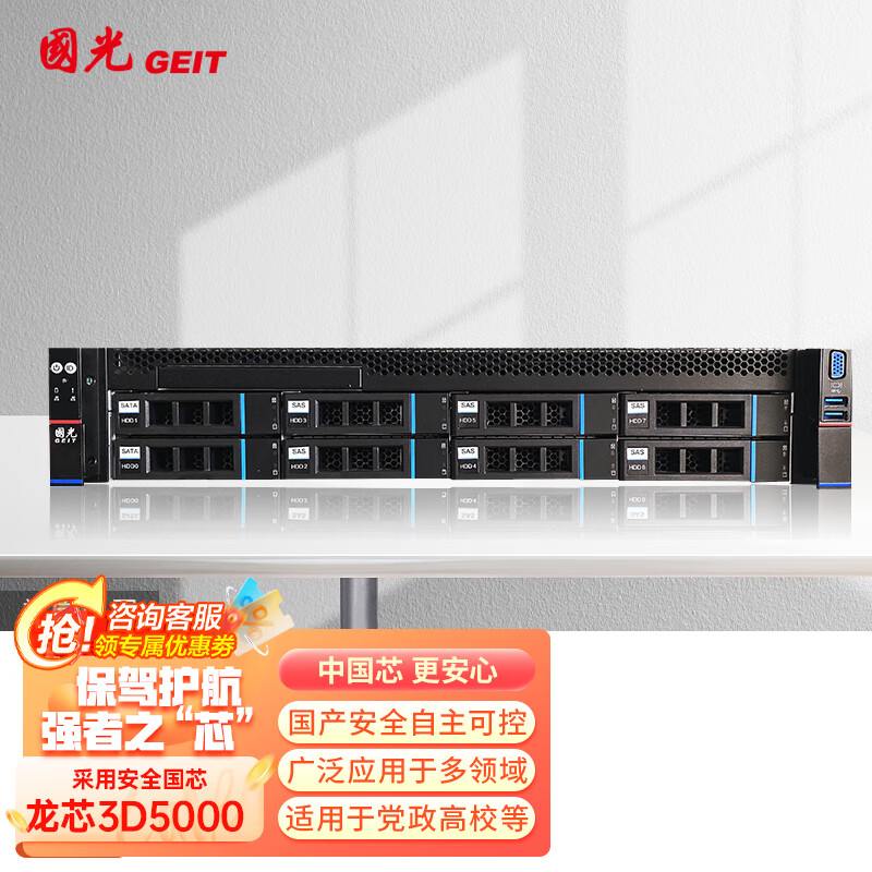 国光GS6000 LA222商用2U双路机架式服务器2*龙芯3D5000/双口千兆