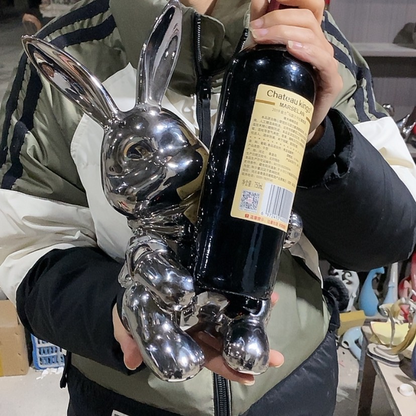 【闪购商品】陶瓷摆件电镀银兔红酒托