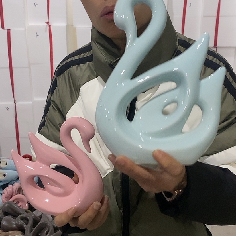 【闪购商品】陶瓷摆件马卡龙情侣天鹅微瑕