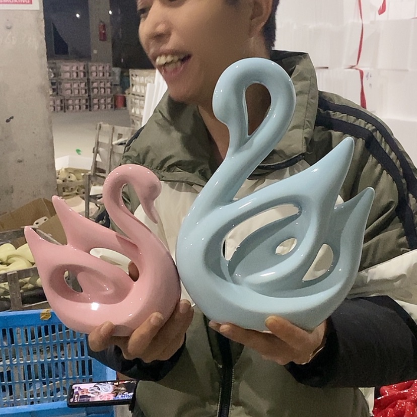 【闪购商品】陶瓷摆件马卡龙情侣天鹅