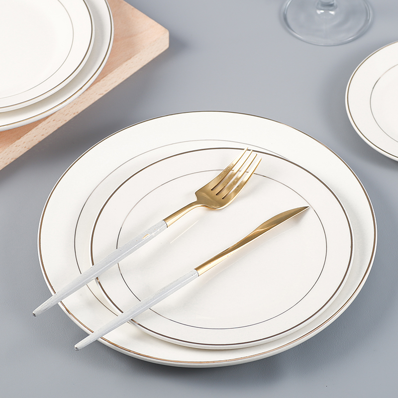 欧式金边家用西餐牛排盘子平盘浅盘菜盘意面盘餐具圆形吐骨小碟子