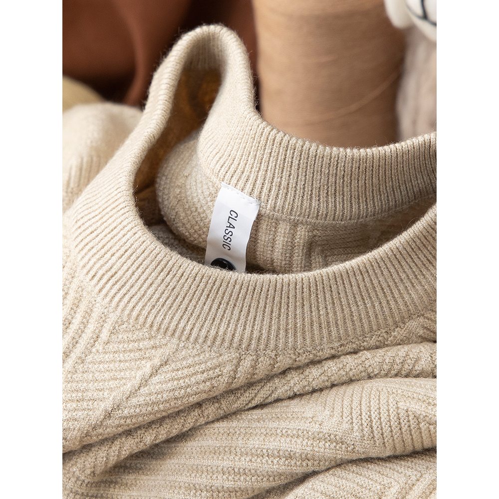 潮牌棉羊毛衫男冬季厚款保暖修身男士2024提花纹圆领宽松针织毛衣