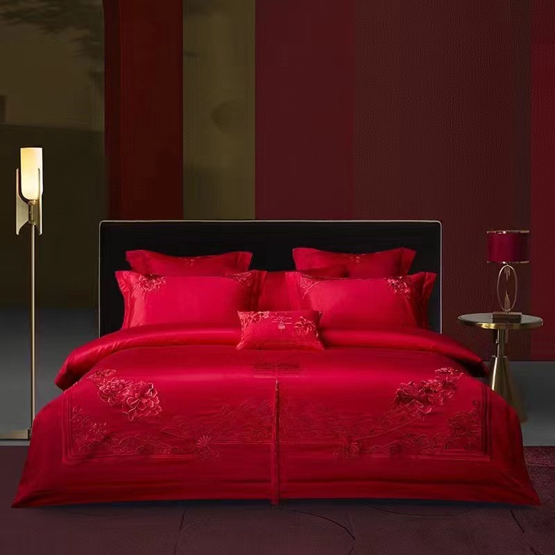 全棉婚庆大红四六件套