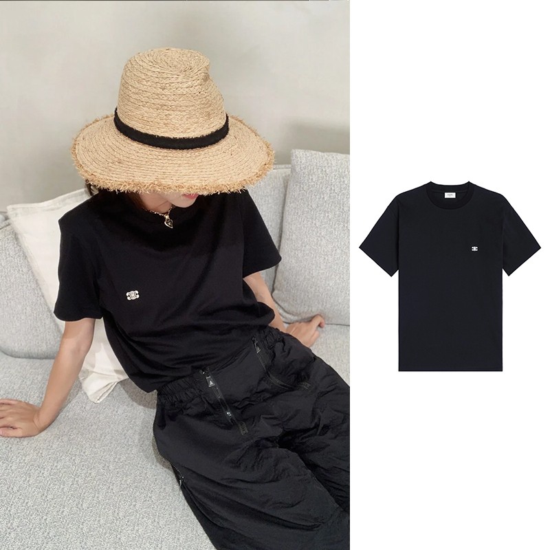 全新未使用 Celine/思琳 黑色刺绣徽标宽松版T恤 2X04I671Q-38AW