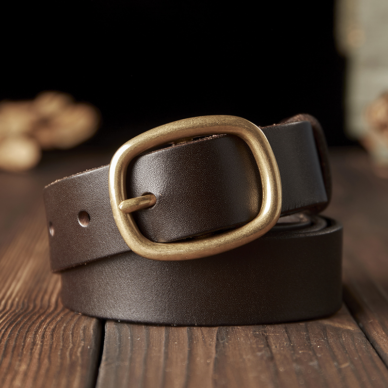 手工头层牛皮带女士真皮铜针扣腰带时尚牛仔裤带简约韩版休闲百搭