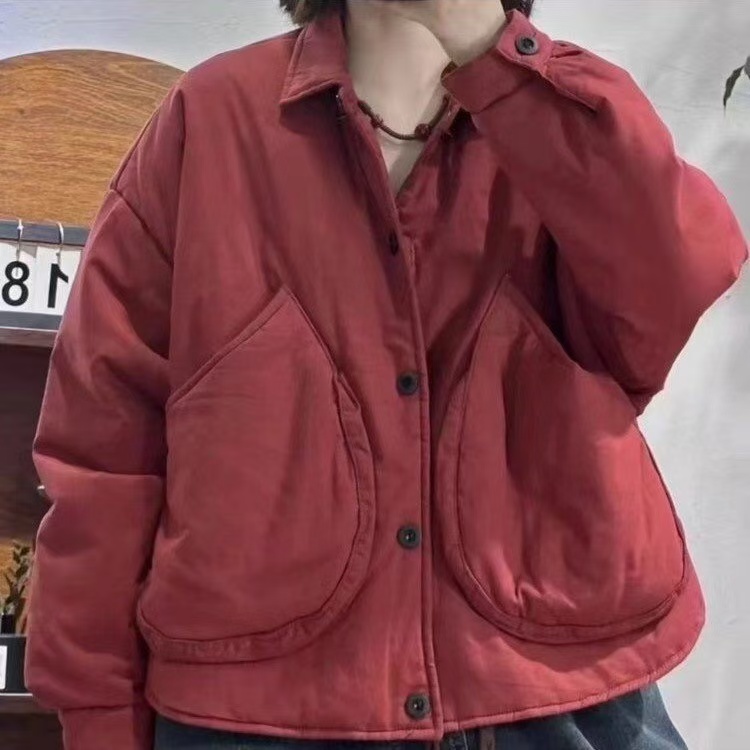 2025冬季新款时尚棉衣休闲显瘦百搭复古保暖棉服韩版大口袋面包服