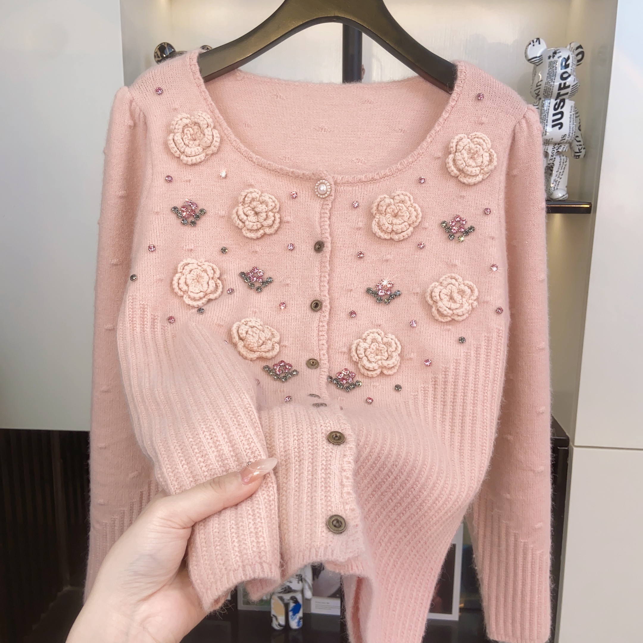 【定制大码女装80-200斤】钉钻钩花甜美显瘦气质百搭上衣款开衫1823