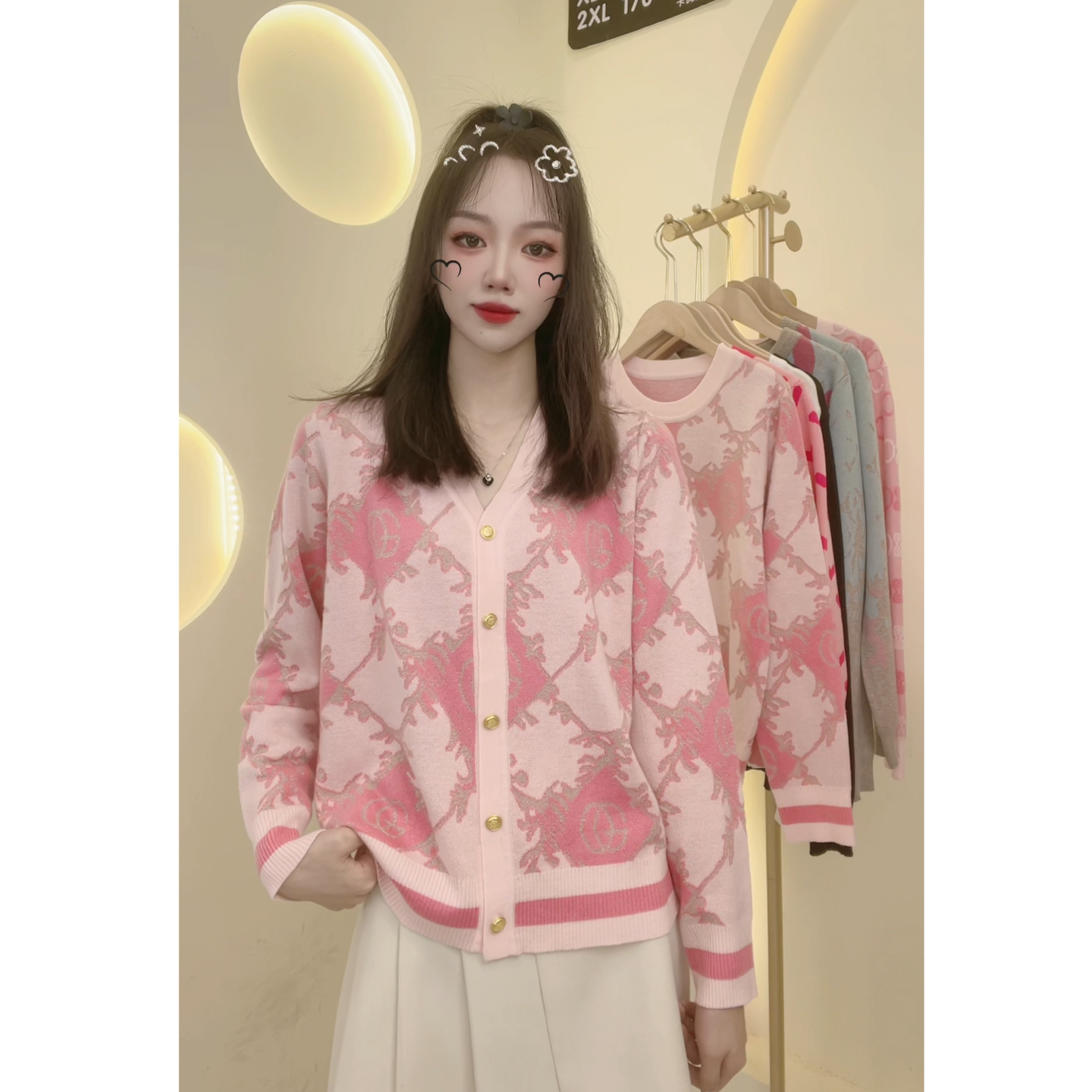 【定制大码女装80-200斤】提花气质显瘦复古百搭提花羊毛上衣1786