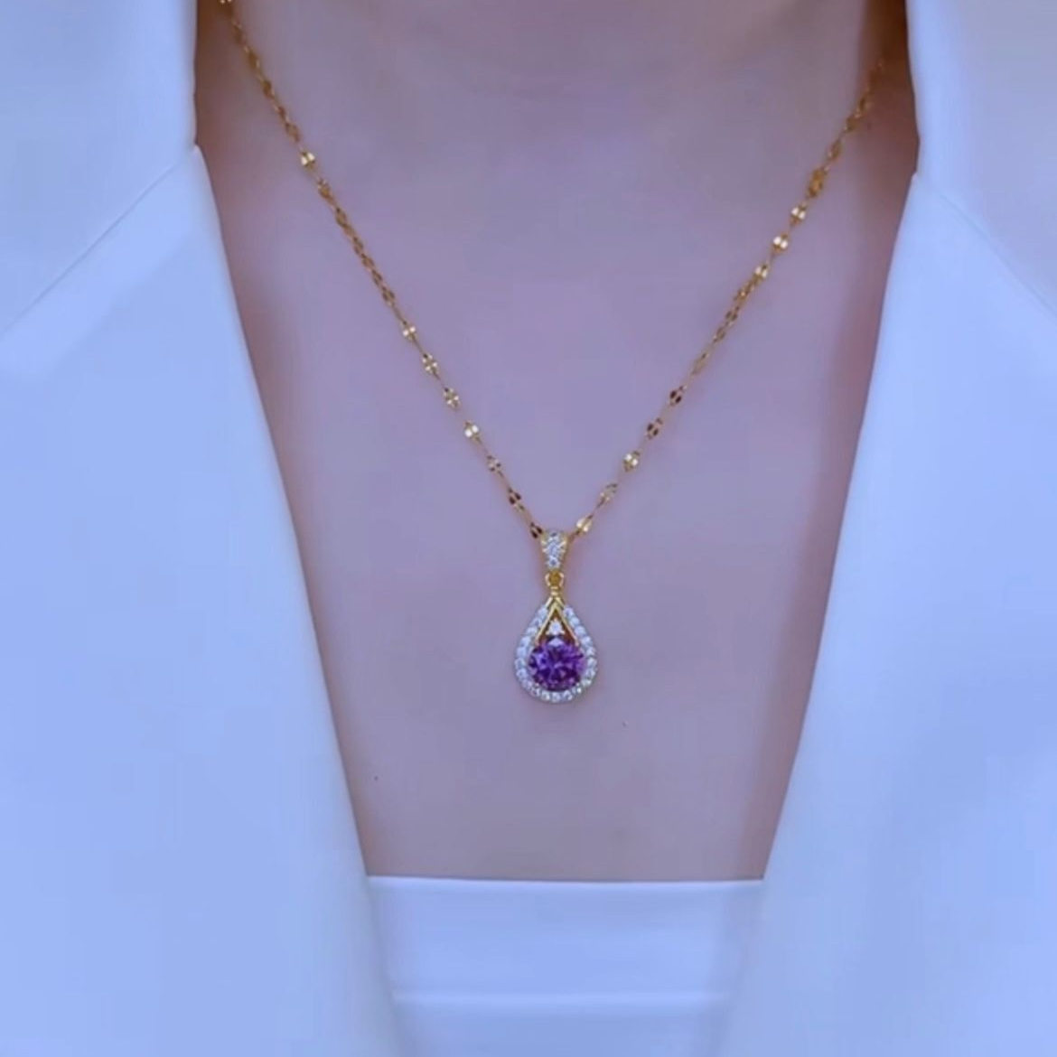 钛钢项链 紫色水滴项链女士时尚百搭轻奢日常通勤网红锁骨链商品图
