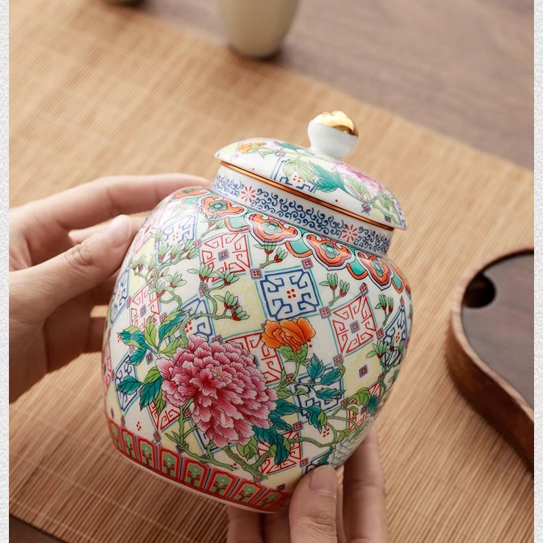 珐琅彩螺纹罐茶叶罐密封罐储物罐